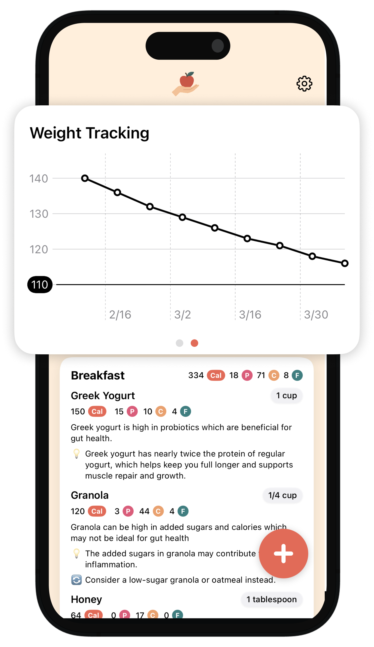 Weight progress tracking interface